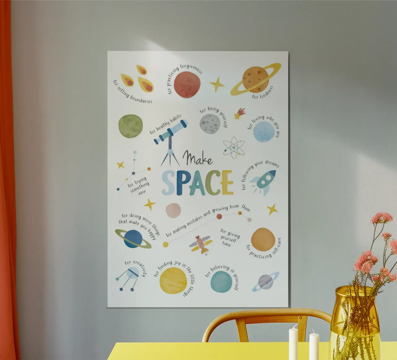 Poster spaziale, stampa Mindfulness, arte murale per bambini, arte della stanza dei giochi poster da ABC Prints