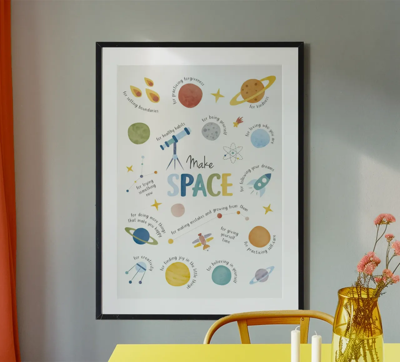 Poster spaziale, stampa Mindfulness, arte murale per bambini, arte della stanza dei giochi poster da ABC Prints