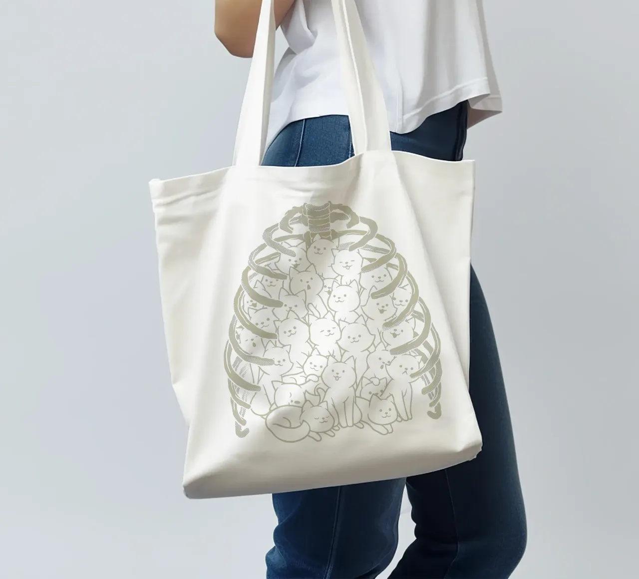 Gatto neko con gabbia toracica in bianco e nero borsa in juta da Tobe Fonseca