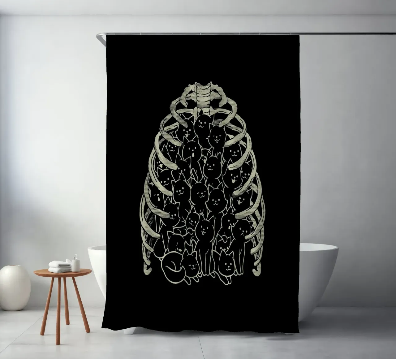 Gatto neko con gabbia toracica in bianco e nero tenda da doccia da Tobe Fonseca