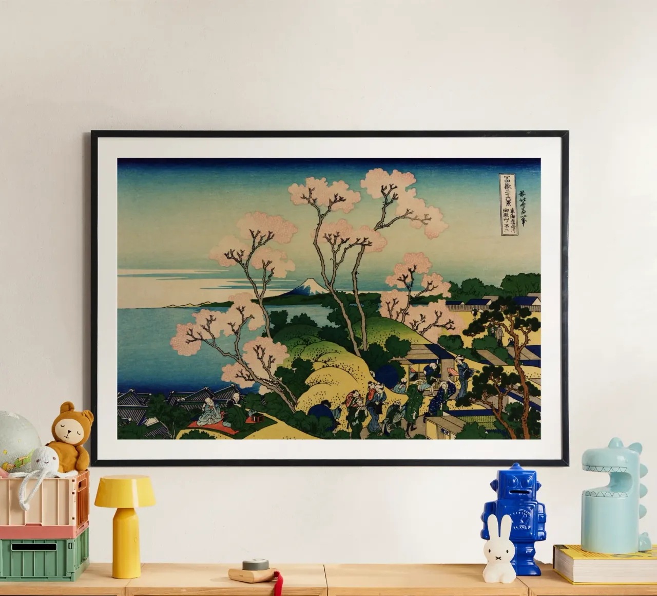 Hokusai - Goten-Yama-Hill Shinagawa sul Tokaido poster con telaio in legno da Wirla