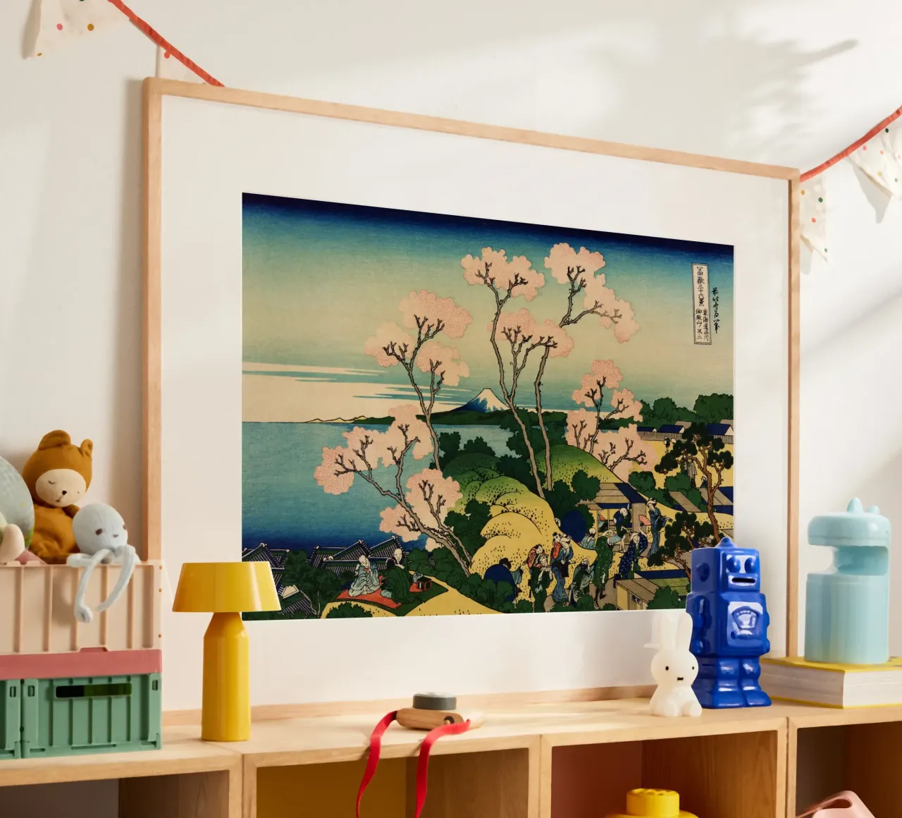 Hokusai - Goten-Yama-Hill Shinagawa sul Tokaido poster con telaio in legno da Wirla