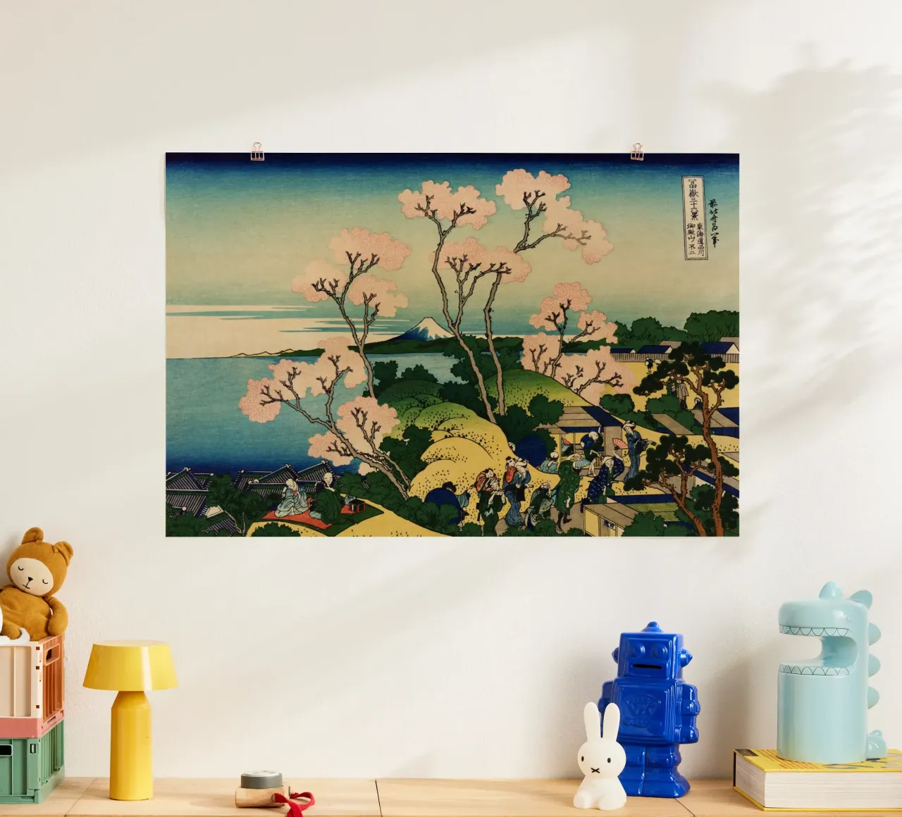 Hokusai - Goten-Yama-Hill Shinagawa sul Tokaido poster con telaio in legno da Wirla