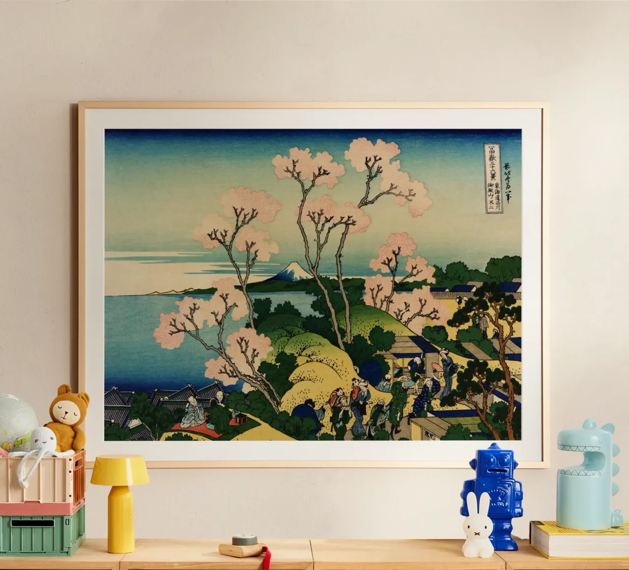 Hokusai - Goten-Yama-Hill Shinagawa sul Tokaido poster con telaio in legno da Wirla