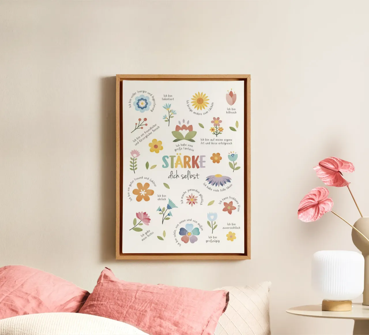 Sterk jezelf, Positieve Affirmatie Quote, Mindfulness canvas met Baklijst van ABC Prints