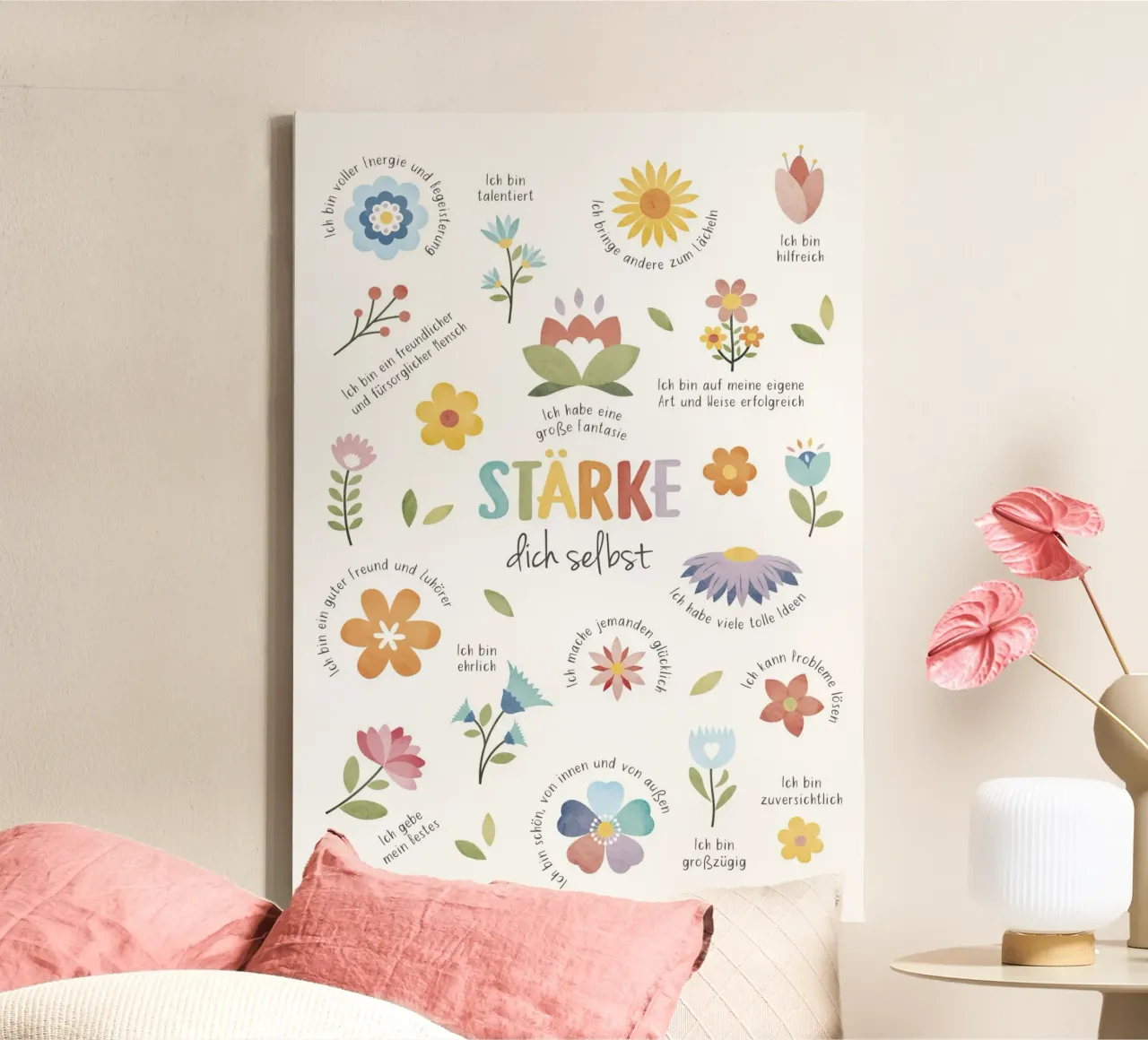 Sterk jezelf, Positieve Affirmatie Quote, Mindfulness canvas met Baklijst van ABC Prints