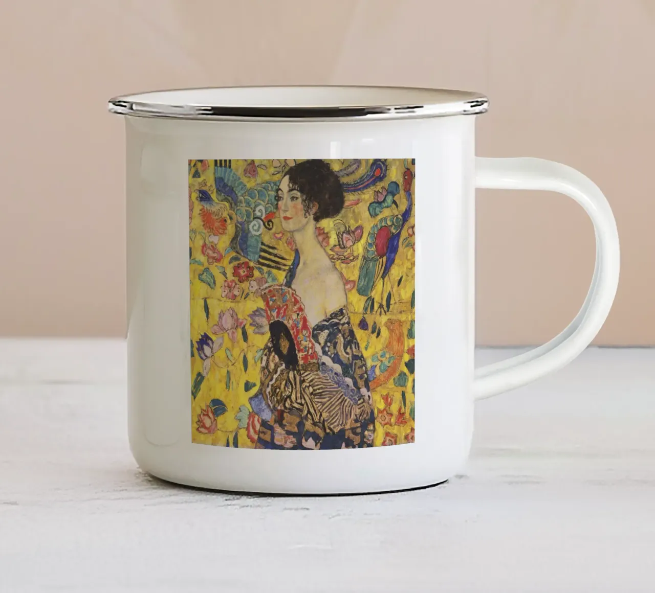 Gustav Klimt Signora con ventaglio tazza in smalto da 50 masterpieces