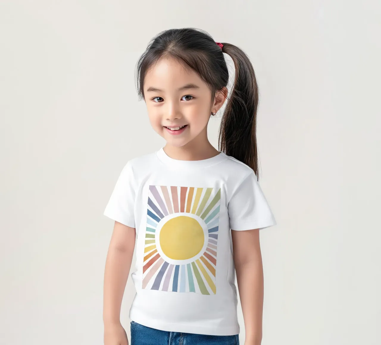 Rainbow Sun Print, Sun Ray Poster, Cute Pastel Sun kids Art kids t-shirt by Little Lola