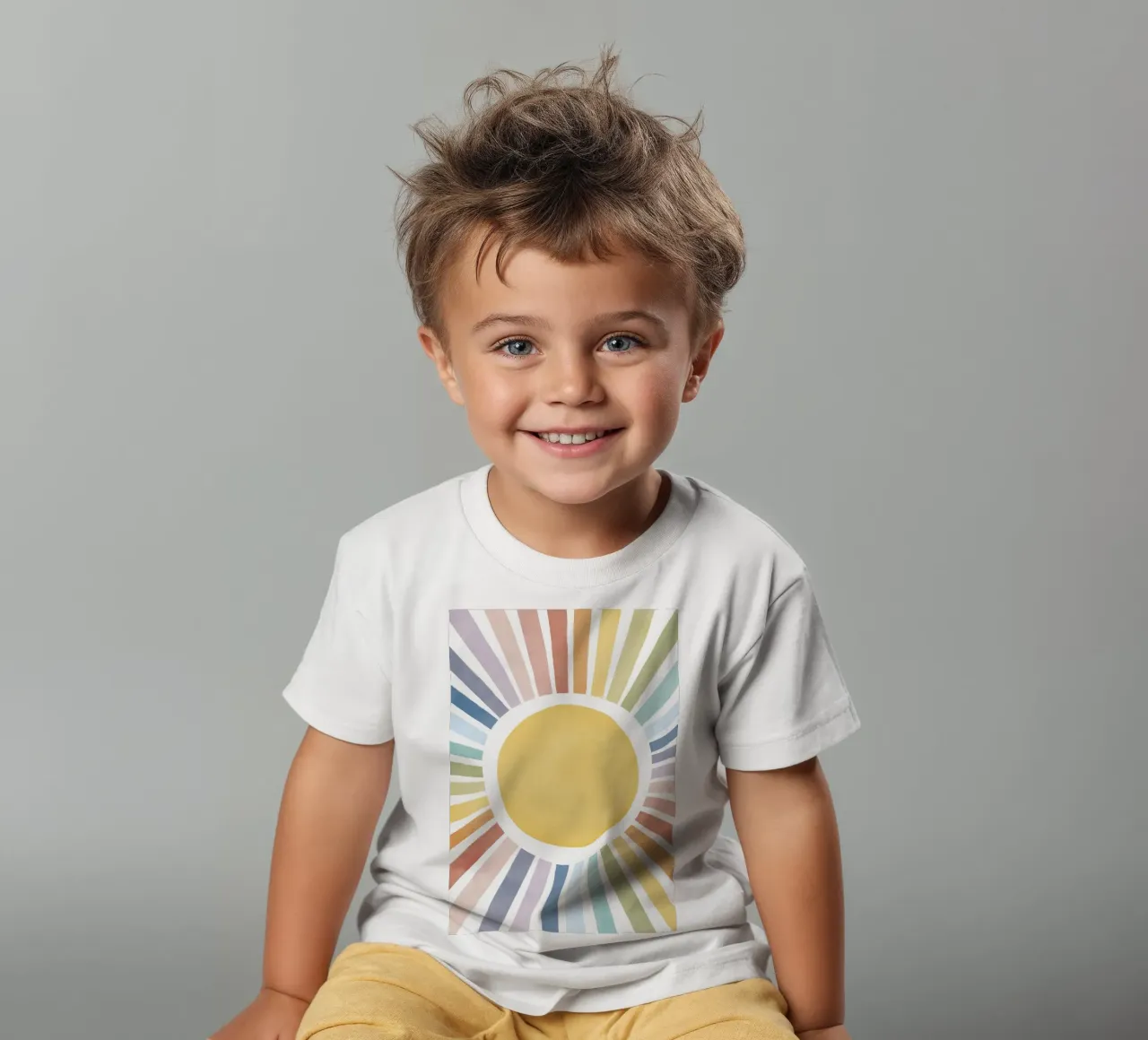 Rainbow Sun Print, Sun Ray Poster, Cute Pastel Sun kids Art kids t-shirt by Little Lola