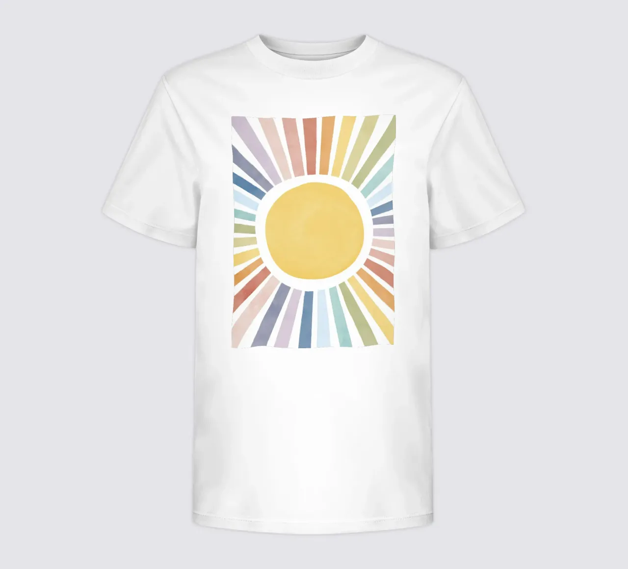 Rainbow Sun Print, Sun Ray Poster, Cute Pastel Sun kids Art kids t-shirt by Little Lola