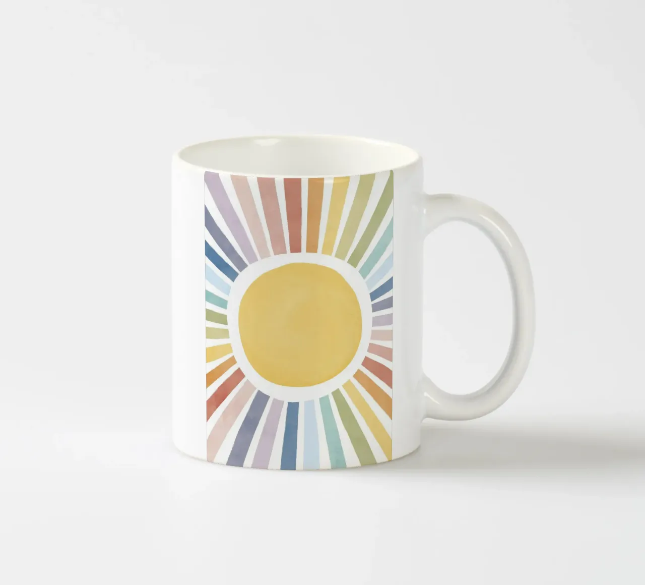 Regenbogen Sonne Druck, Sonnenstrahl Poster, niedliche Pastell Sonne Kinder Kunst Keramik Tasse von Little Lola