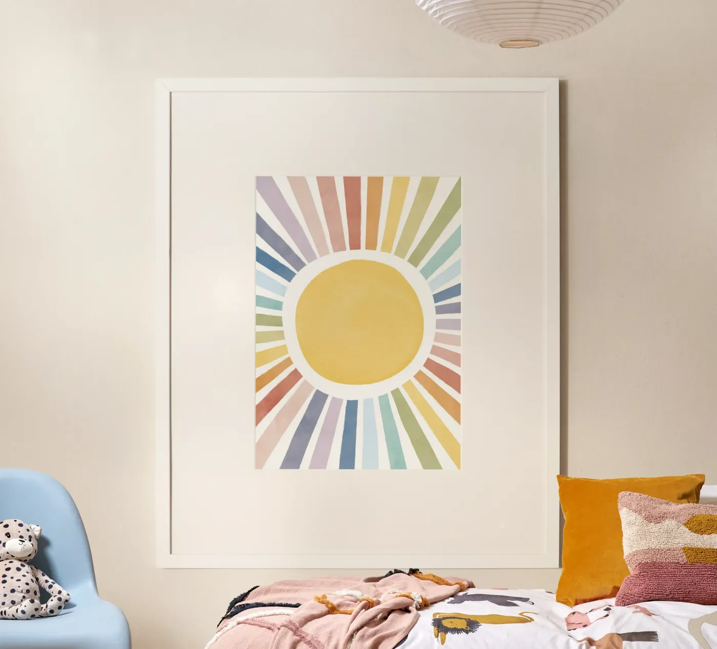 Rainbow Sun Print, Sun Ray Poster, Cute Pastel Sun kids Art poster by Little Lola