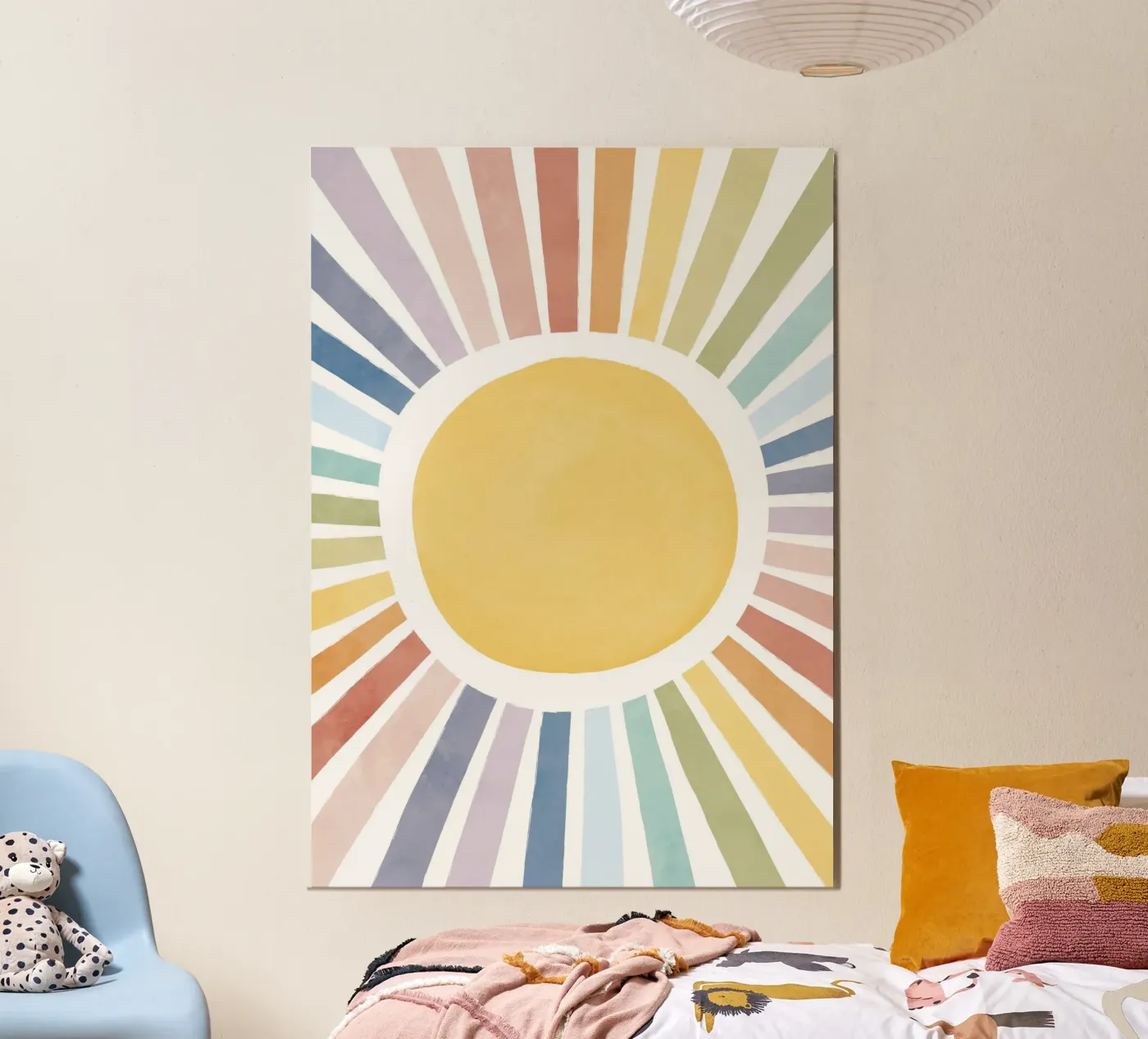 Rainbow Sun Print, Sun Ray Poster, Cute Pastel Sun kids Art poster by Little Lola