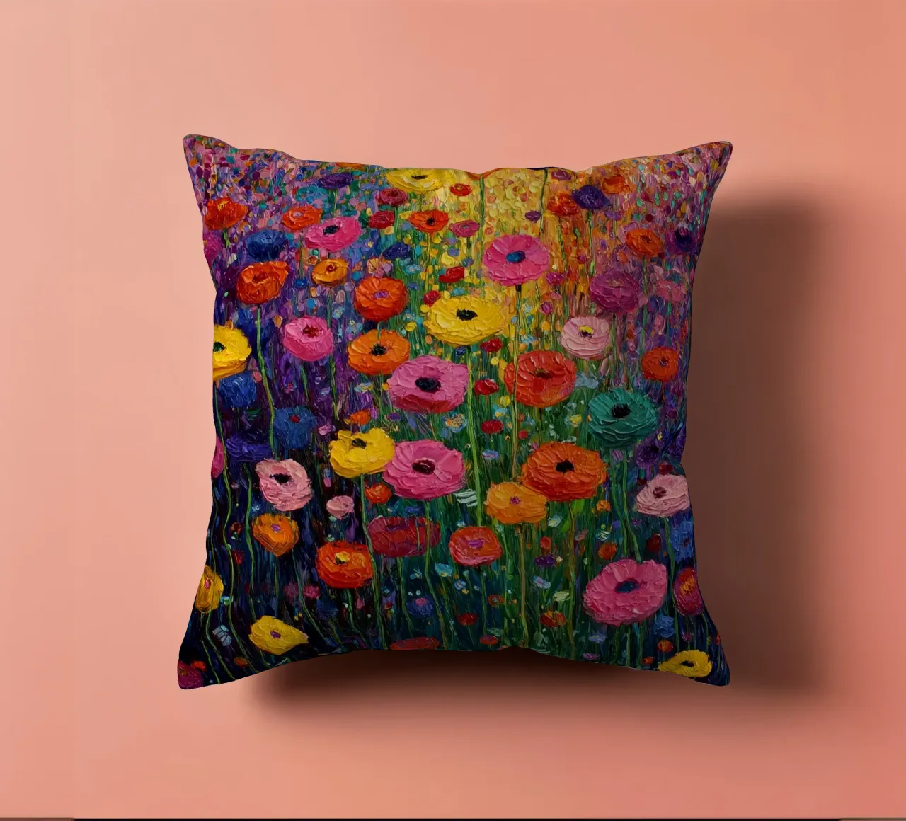 Meadow full of flowers, style Gustav Klimt decorative cushion by Mateo