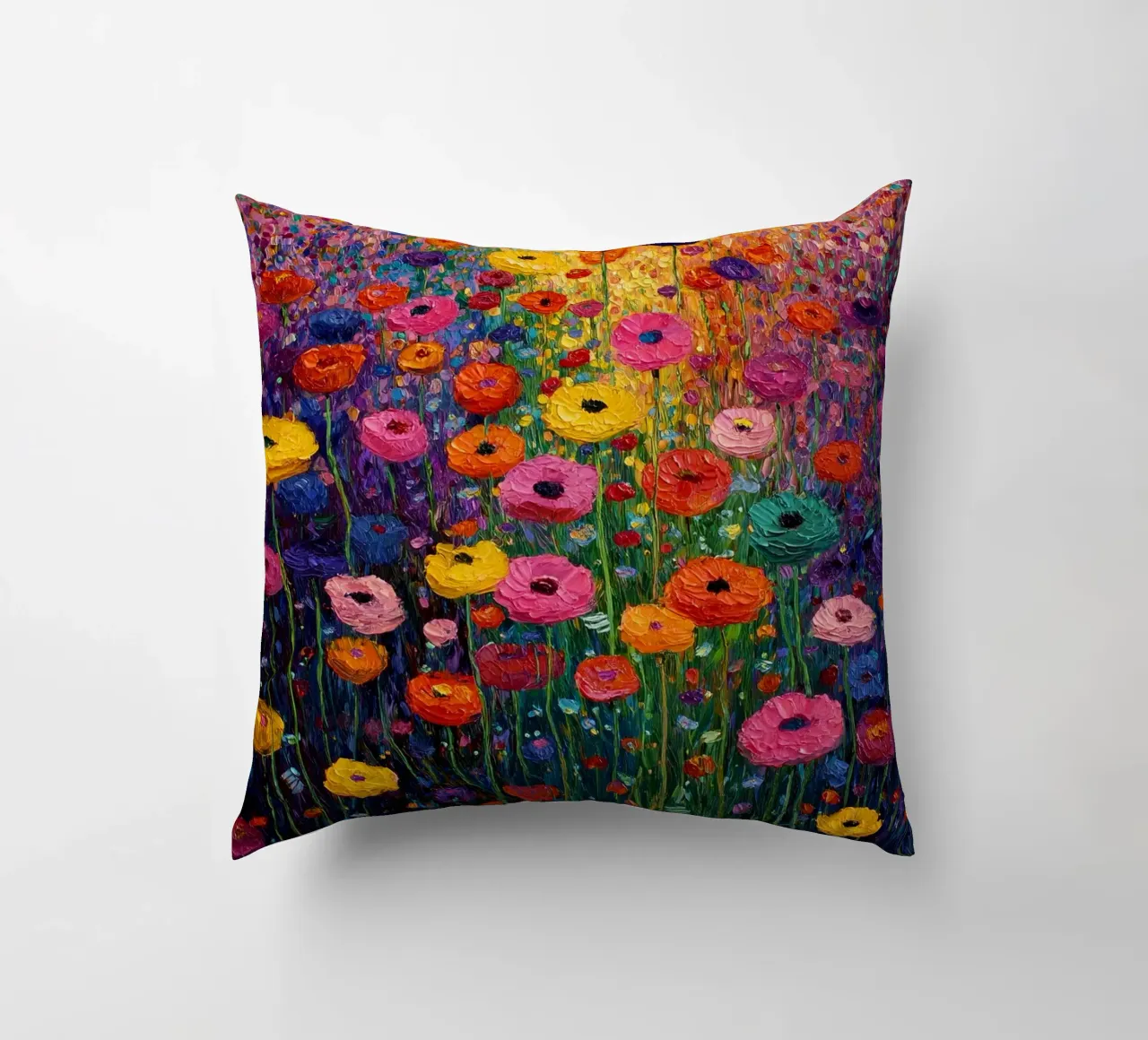 Meadow full of flowers, style Gustav Klimt decorative cushion by Mateo