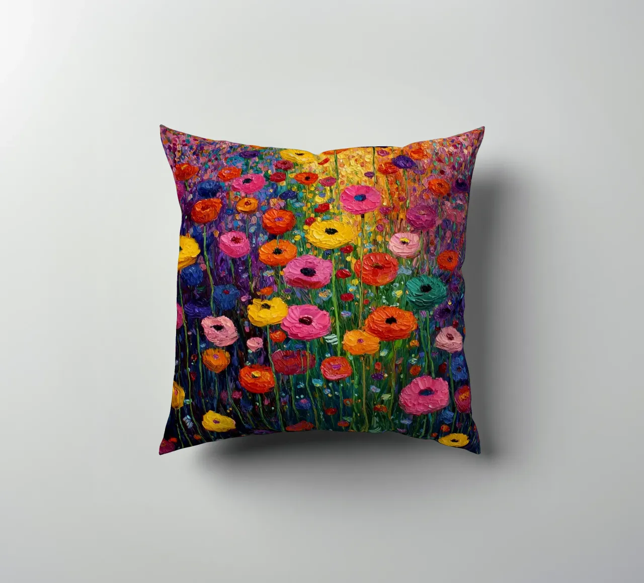 Meadow full of flowers, style Gustav Klimt decorative cushion by Mateo