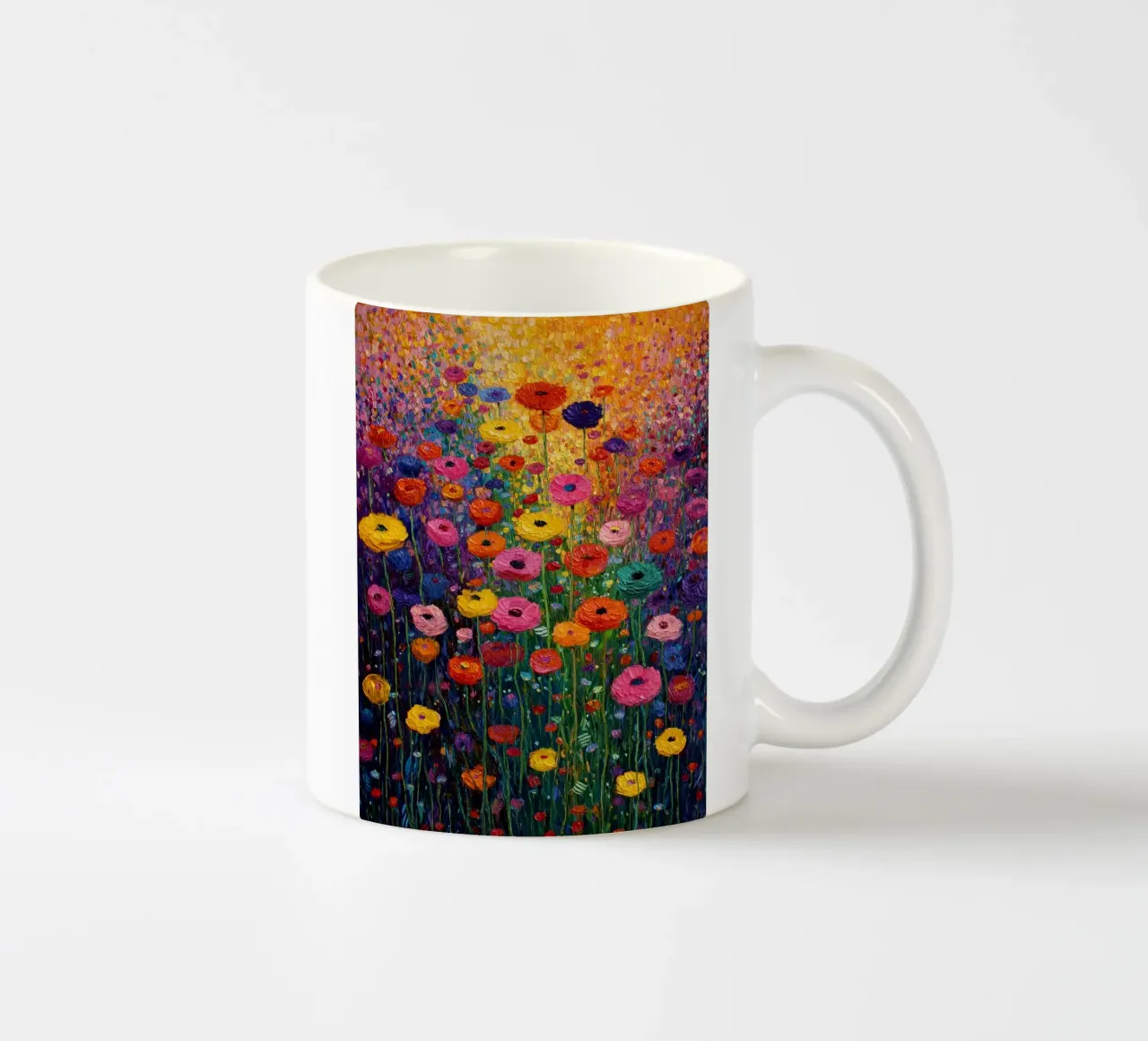 Meadow full of flowers, style Gustav Klimt ceramic mug by Mateo
