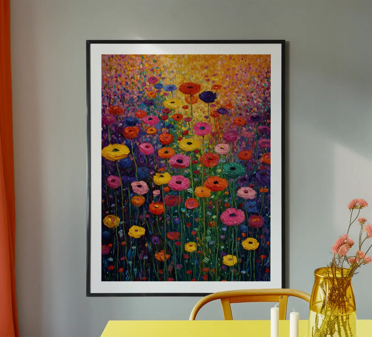 Meadow full of flowers, style Gustav Klimt poster by Mateo