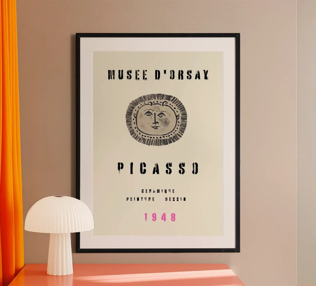 Picasso Musee D'Orsay 1948 Ausstellung Sonnengesicht Poster mit Holzrahmen von NorwesClub