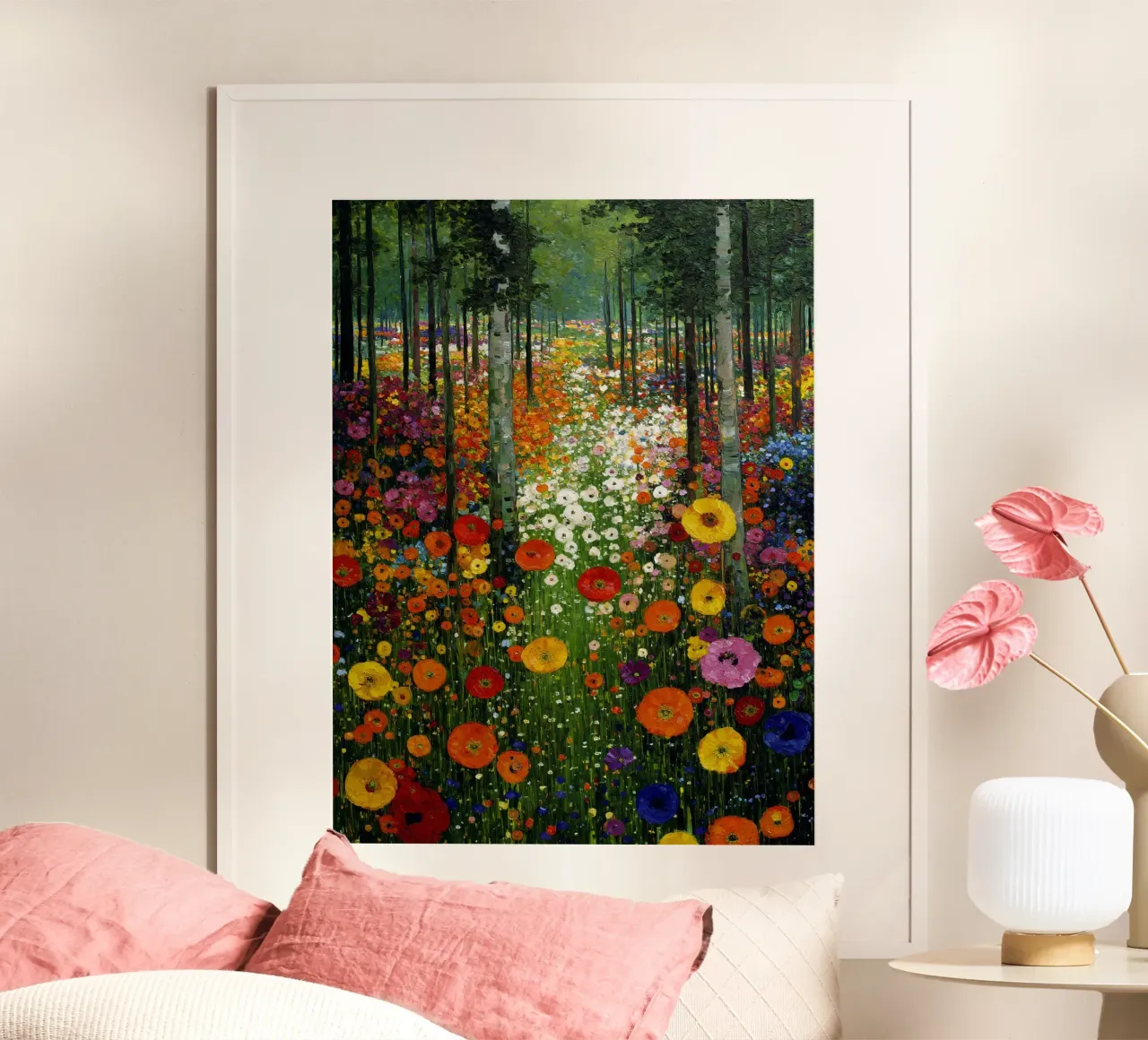 Flowers Forest, style Gustav Klimt poster con telaio in plastica da Mateo
