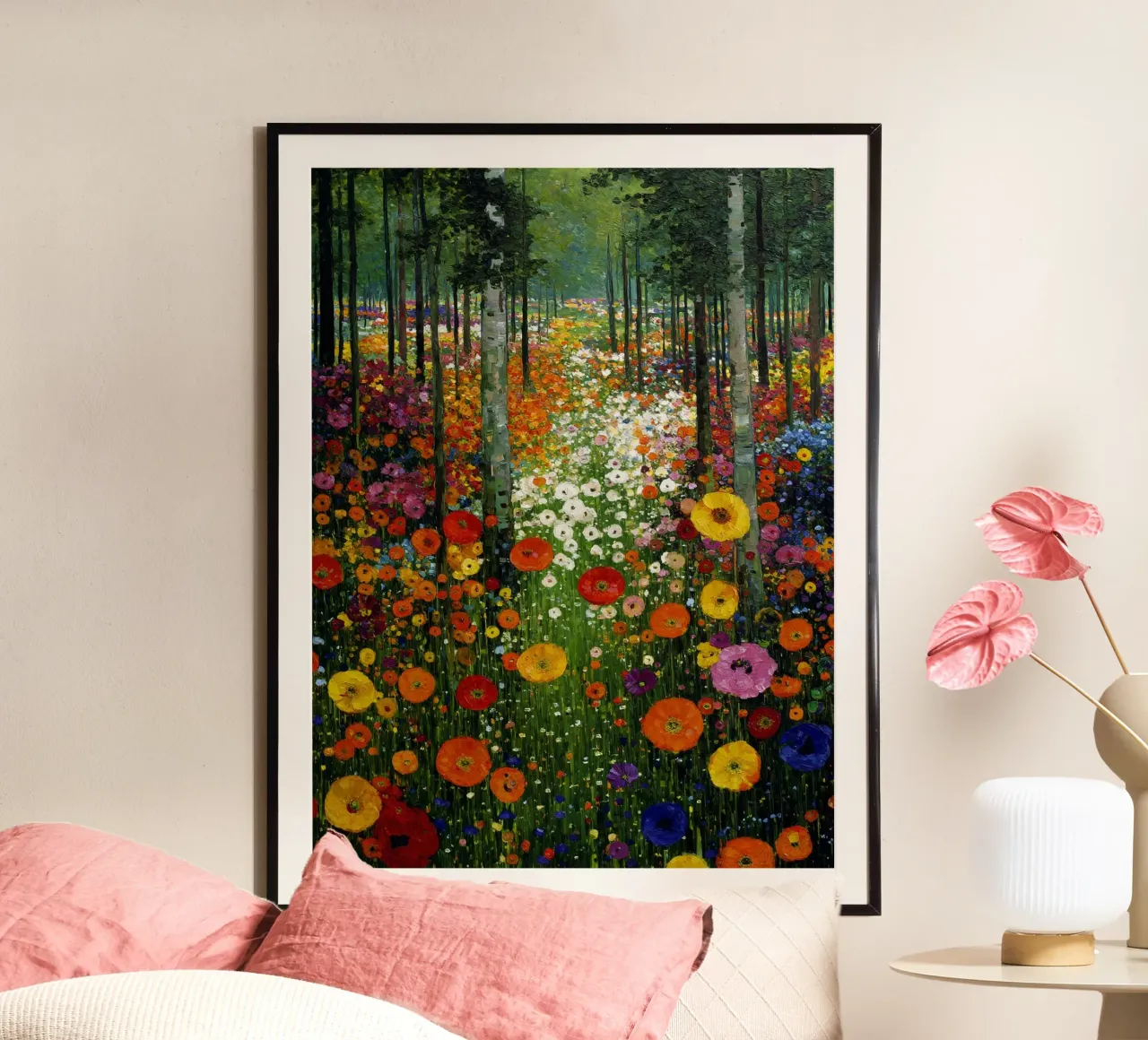 Flowers Forest, style Gustav Klimt poster con telaio in plastica da Mateo