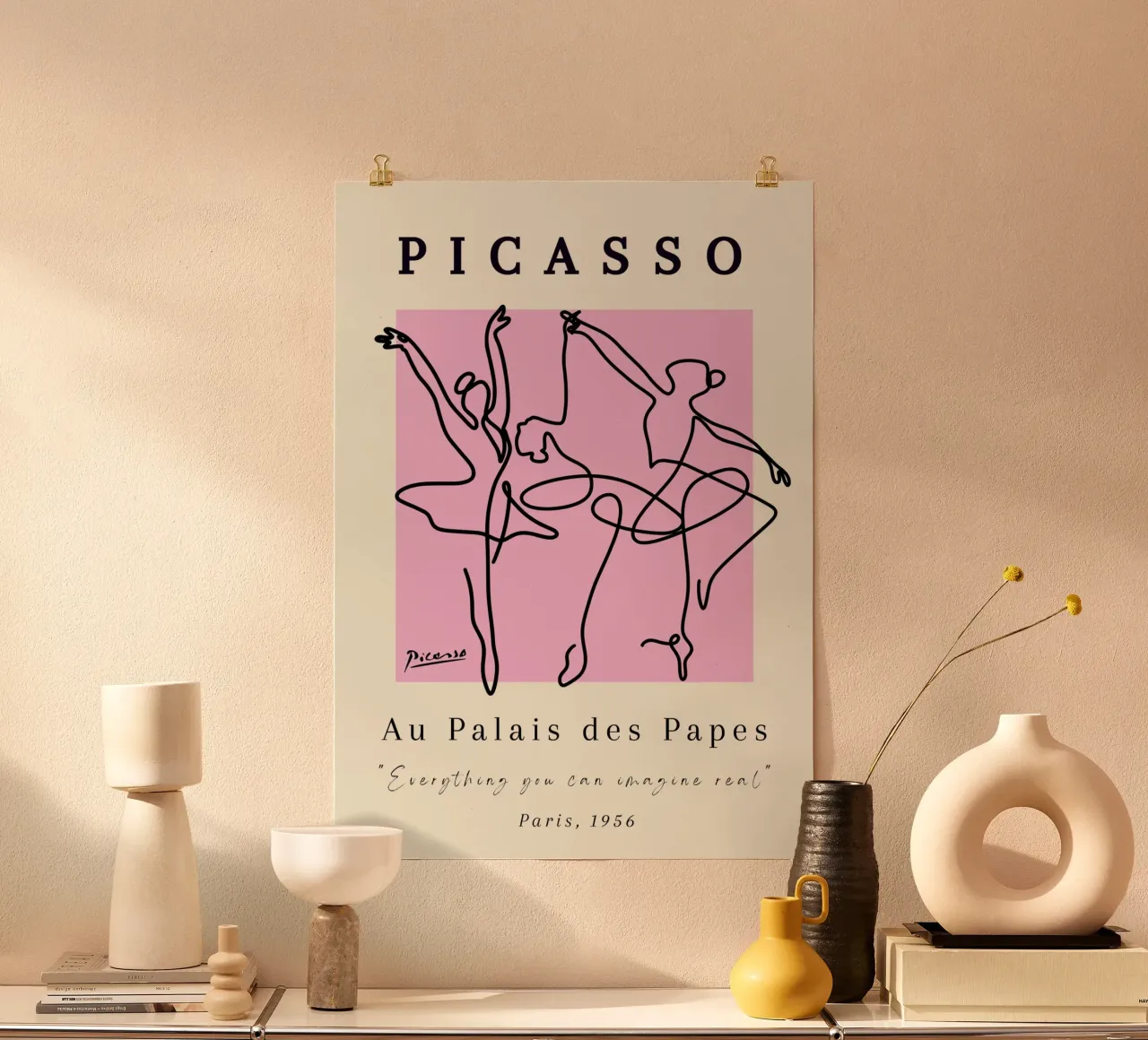 Picasso 1956 Disegno lineare di ballerine Poster per la mostra poster con telaio in plastica da NorwesClub