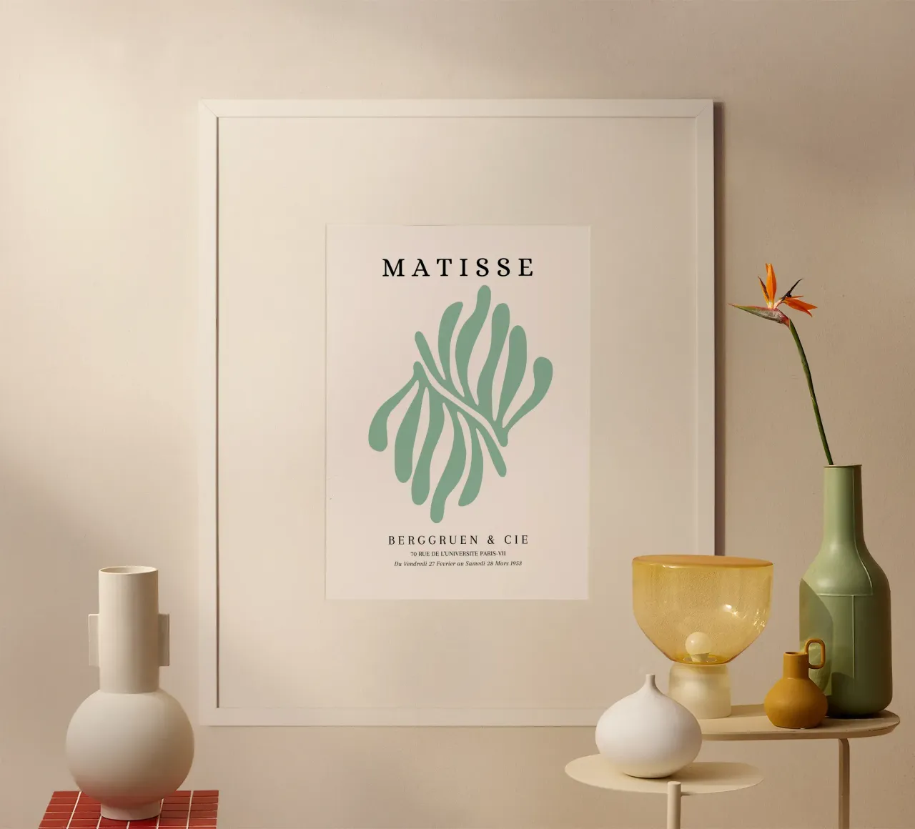 Matisse 1953 Cut-Out Light Teal Plant Paris Poster poster with wooden frame by NorwesClub
