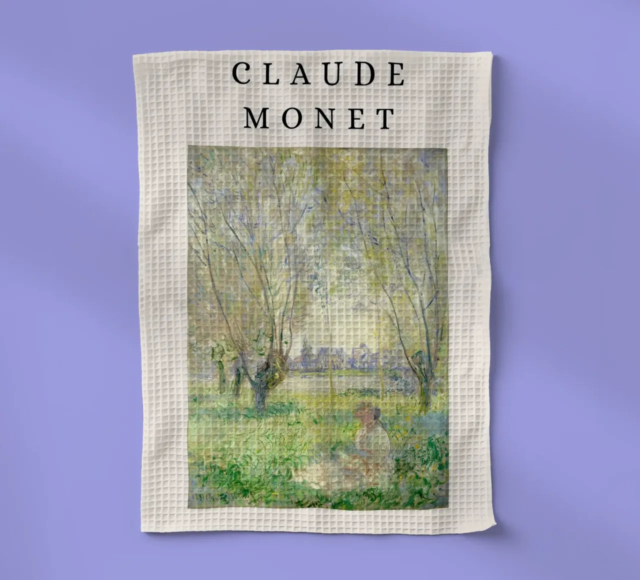 Monet Frau unter den Weiden sitzend Impressionist Geschirrtuch von NorwesClub
