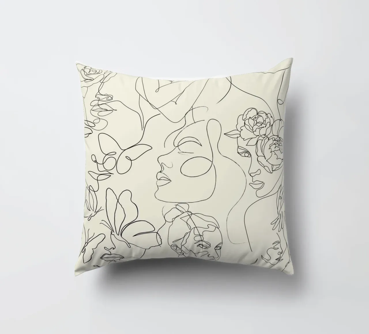 Poster Minimalista Line Art Astratto Volti Fiori cuscino da NorwesClub
