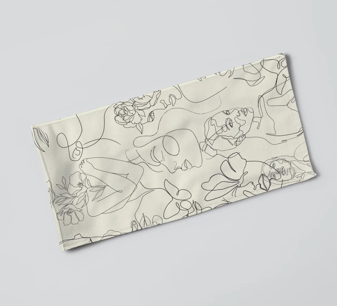 Minimalist Line Art Abstract Faces Flowers Poster towel by NorwesClub