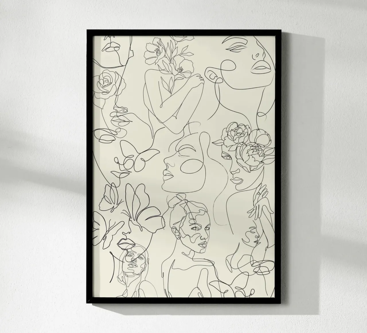 Poster Minimalista Line Art Astratto Volti Fiori poster con telaio in alluminio da NorwesClub