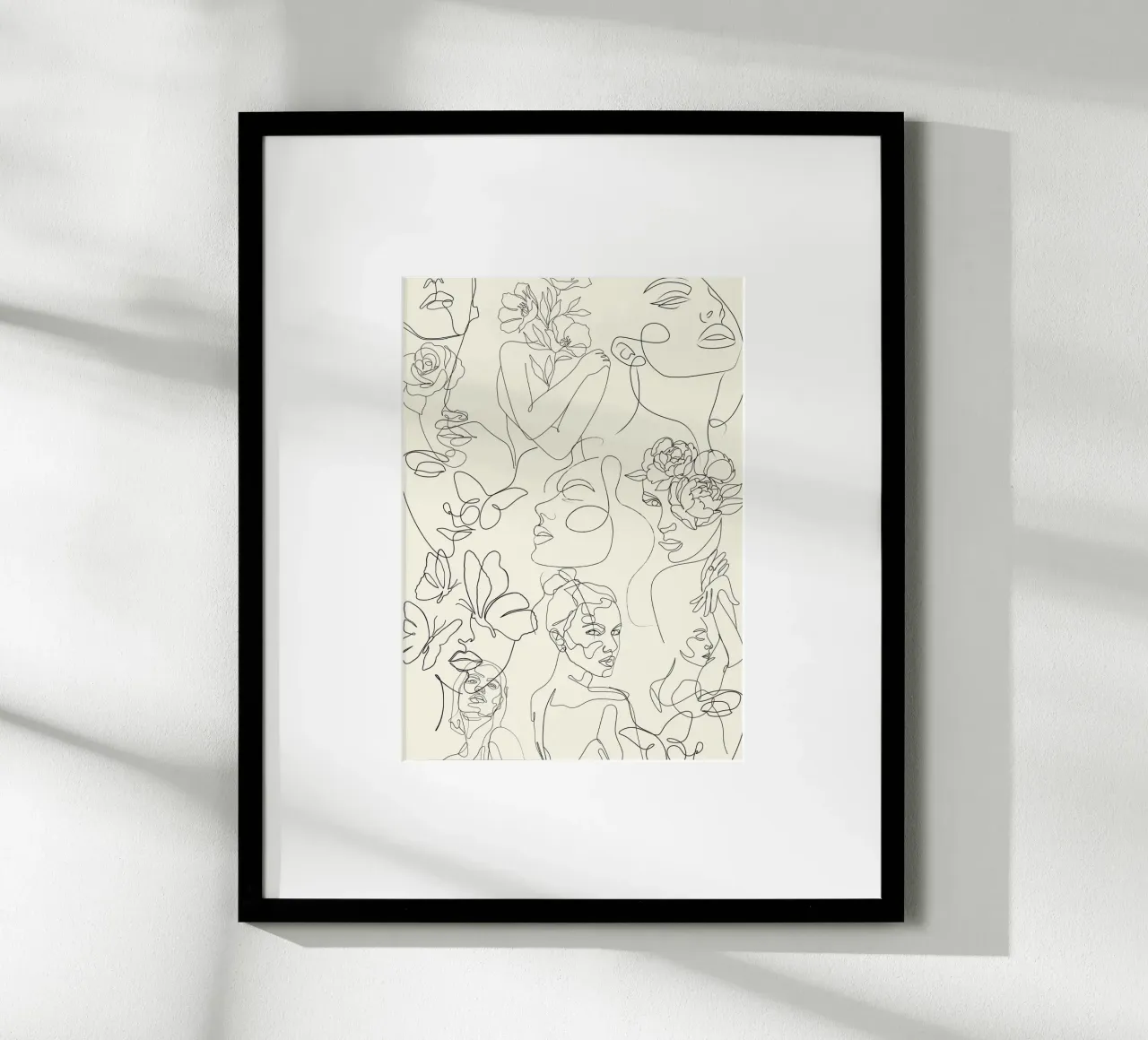 Poster Minimalista Line Art Astratto Volti Fiori poster con telaio in alluminio da NorwesClub