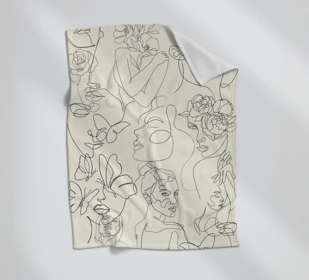 Poster Minimalista Line Art Astratto Volti Fiori coperta in pile da NorwesClub