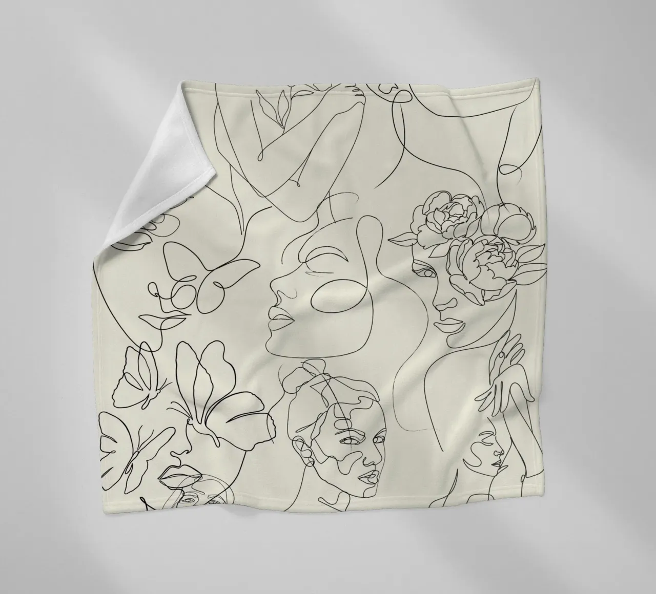 Poster Minimalista Line Art Astratto Volti Fiori coperta in pile da NorwesClub