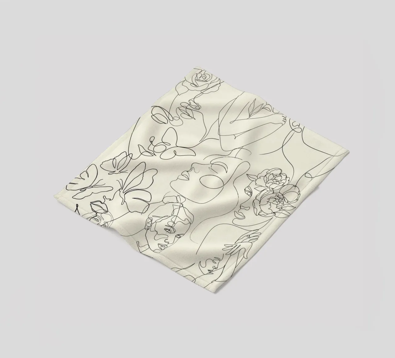 Poster Minimalista Line Art Astratto Volti Fiori coperta in pile da NorwesClub