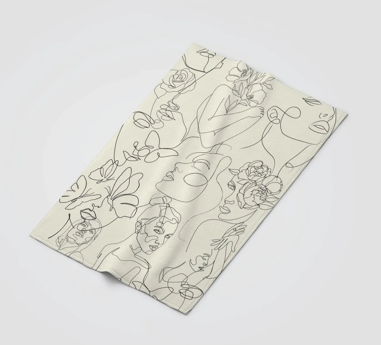 Poster Minimalista Line Art Astratto Volti Fiori coperta in pile da NorwesClub