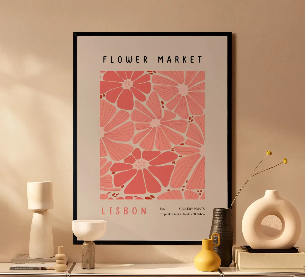 Poster floreale astratto rosa del mercato dei fiori di Lisbona poster da NorwesClub