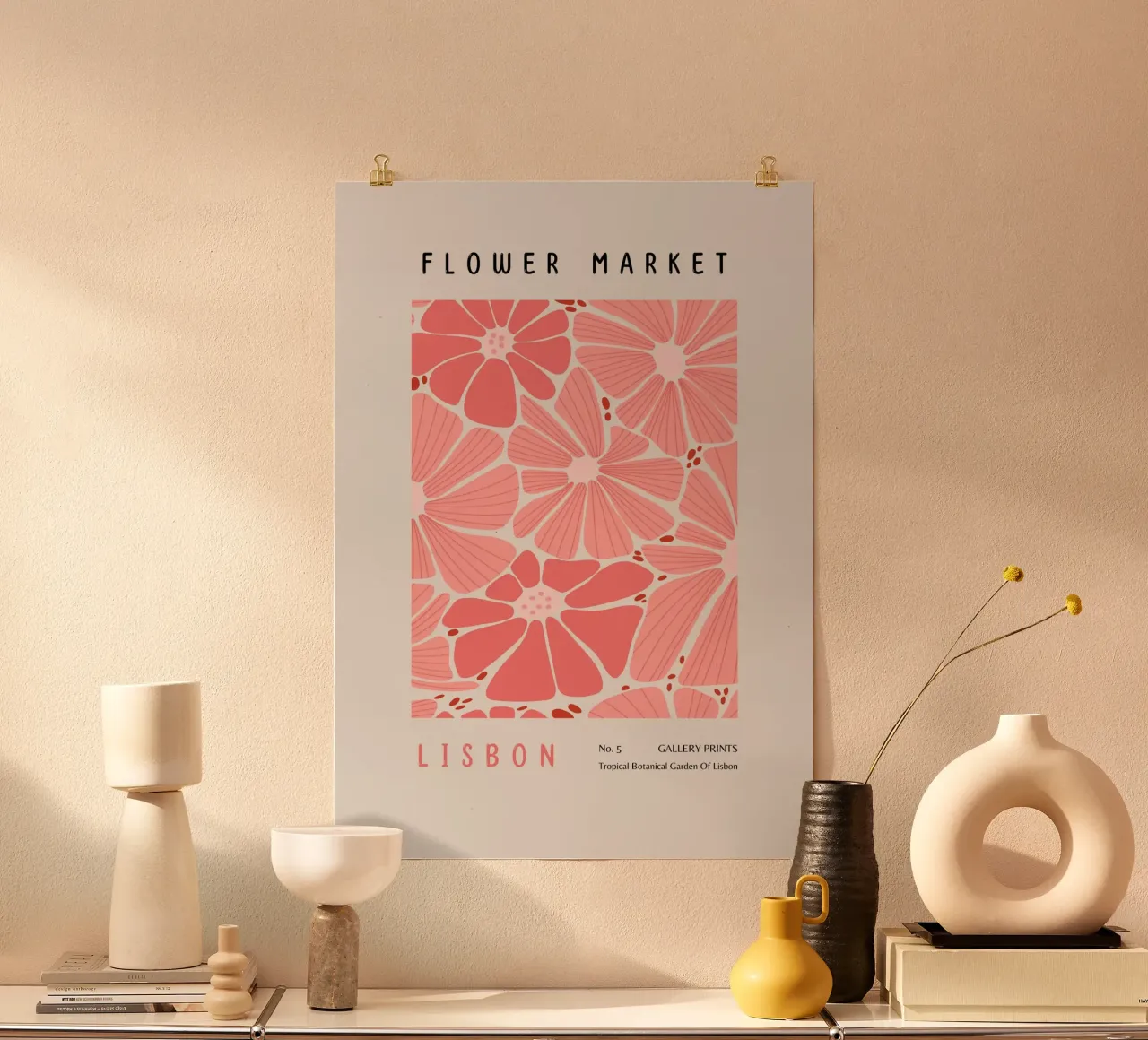 Poster floreale astratto rosa del mercato dei fiori di Lisbona poster da NorwesClub