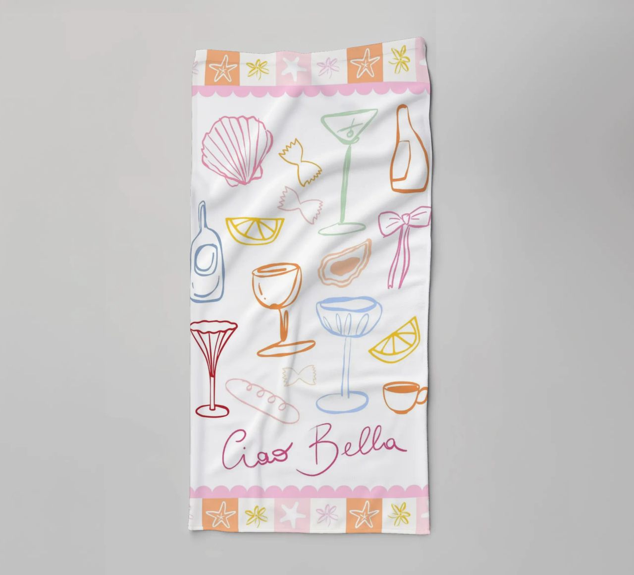 Stampa icone italiane, poster Italia disegnato a mano, viaggio estivo asciugamano da bagno da DolceVita