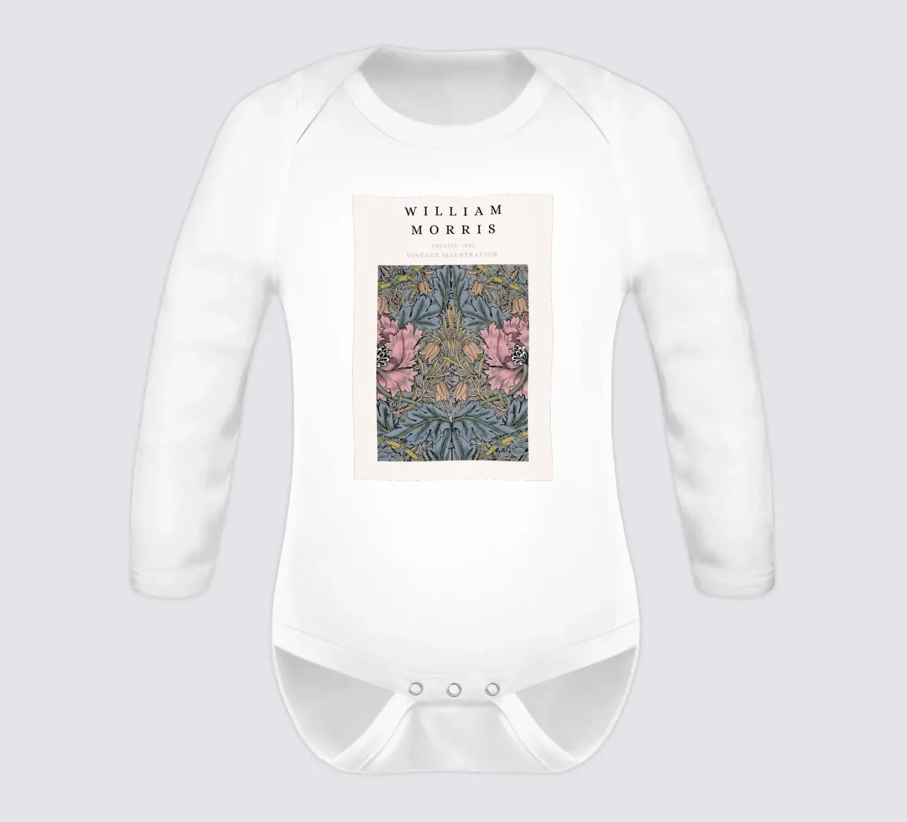 William Morris 1862 Trellis Pattern Arts & Crafts long-sleeve baby romper by NorwesClub