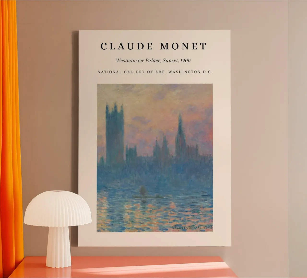 Monet Westminster Palace Zonsondergang 1900 Impressionist canvas met Baklijst van NorwesClub
