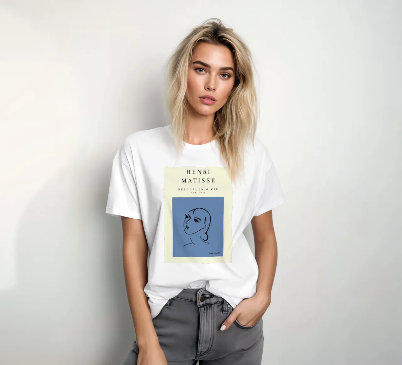 Matisse Blue Abstract Face Line Art Berggruen t-shirt da NorwesClub