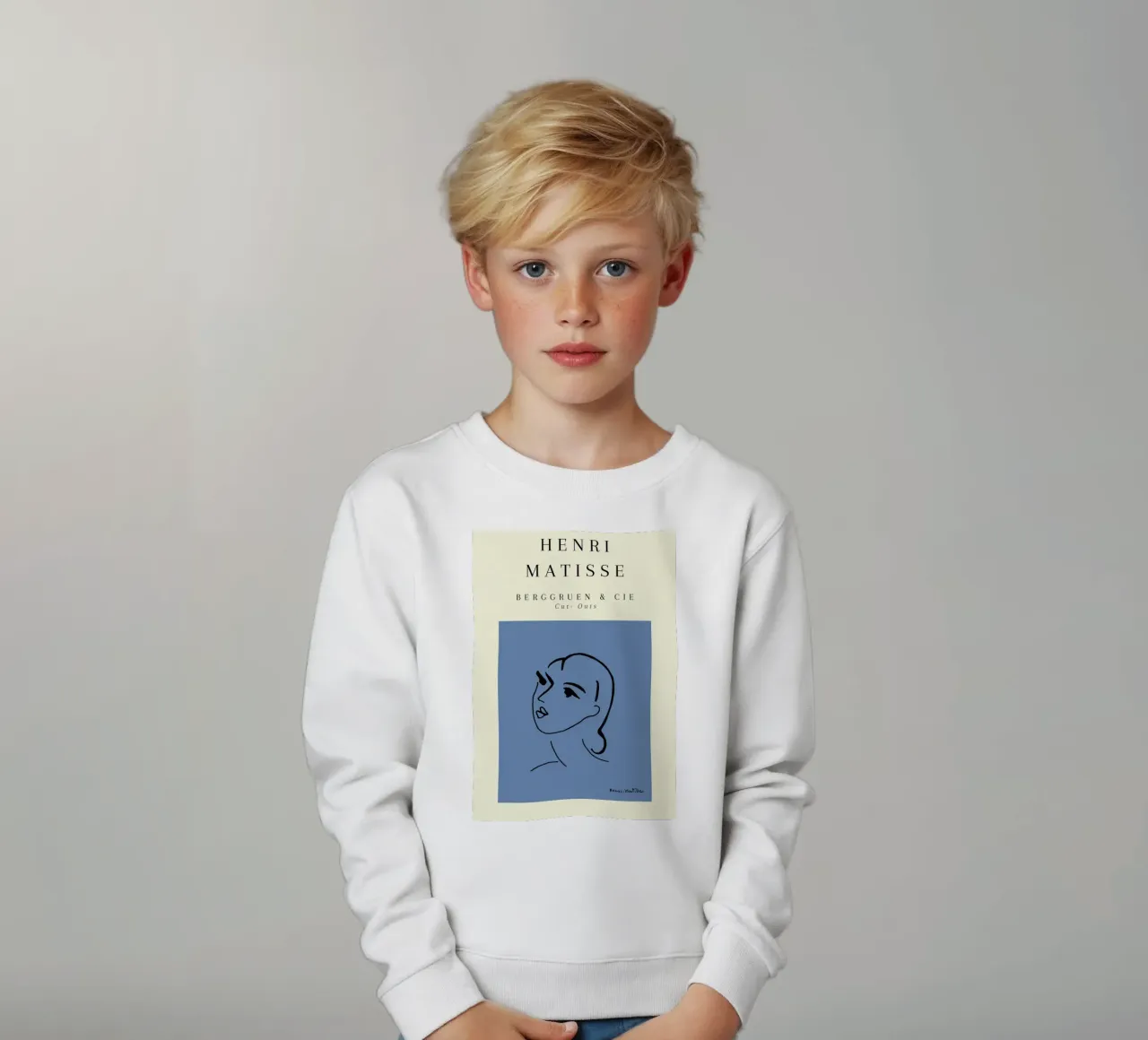 Matisse Blue Abstract Face Line Art Berggruen felpa bambino da NorwesClub