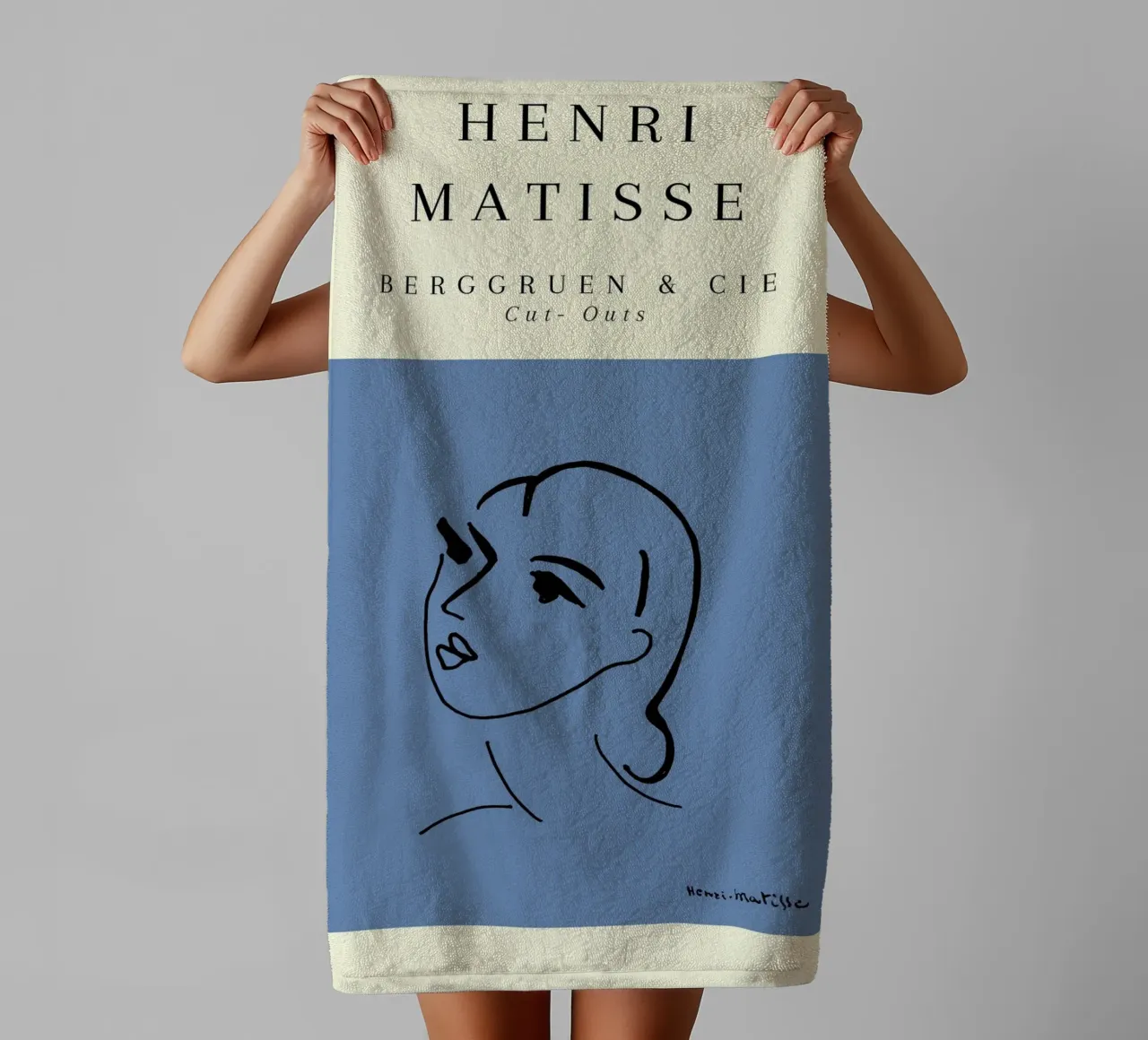 Matisse Blue Abstract Face Line Art Berggruen asciugamano da bagno da NorwesClub