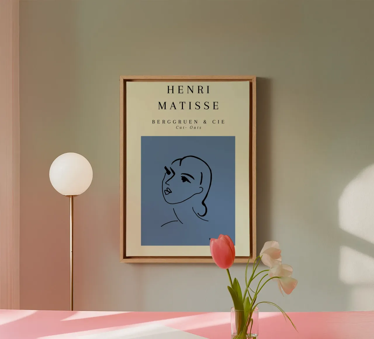Matisse Blauw Abstract Gezicht Lijn Kunst Berggruen canvas met Baklijst van NorwesClub