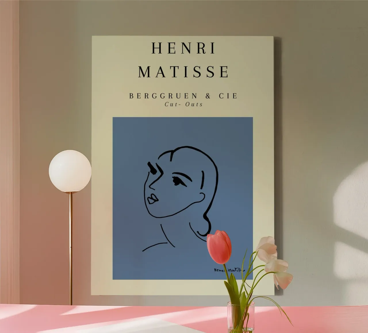 Matisse Blauw Abstract Gezicht Lijn Kunst Berggruen canvas met Baklijst van NorwesClub