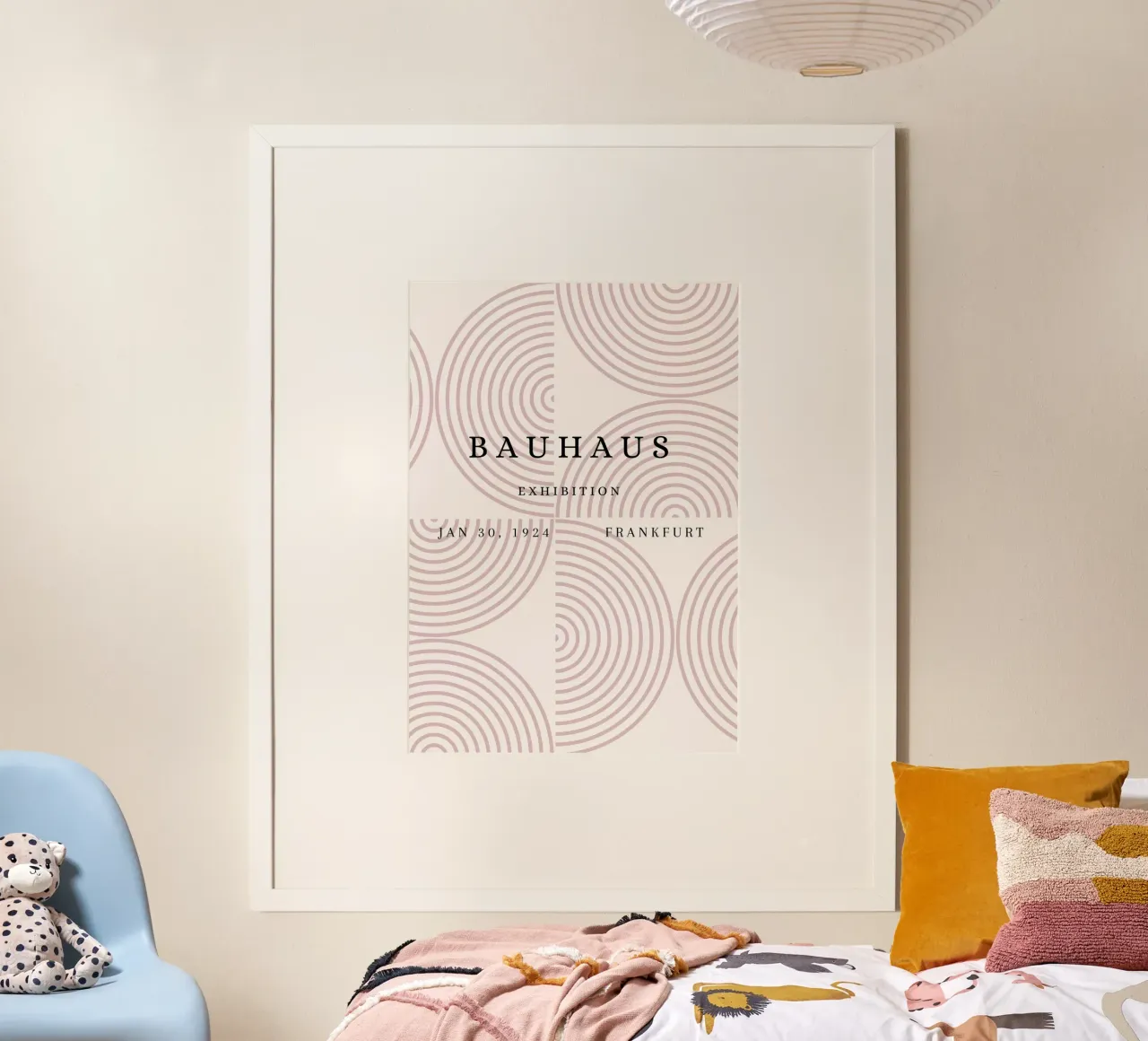 Bauhaus 1924 Geometric Arcs Pattern Poster Poster mit Holzrahmen von NorwesClub