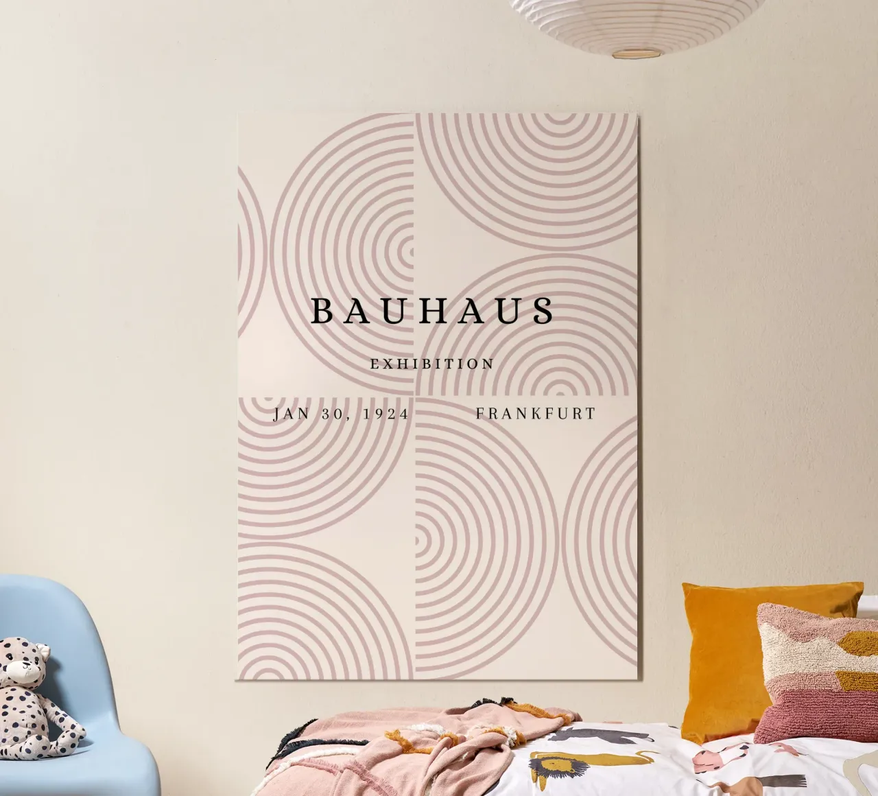 Bauhaus 1924 Geometric Arcs Pattern Poster Poster mit Holzrahmen von NorwesClub