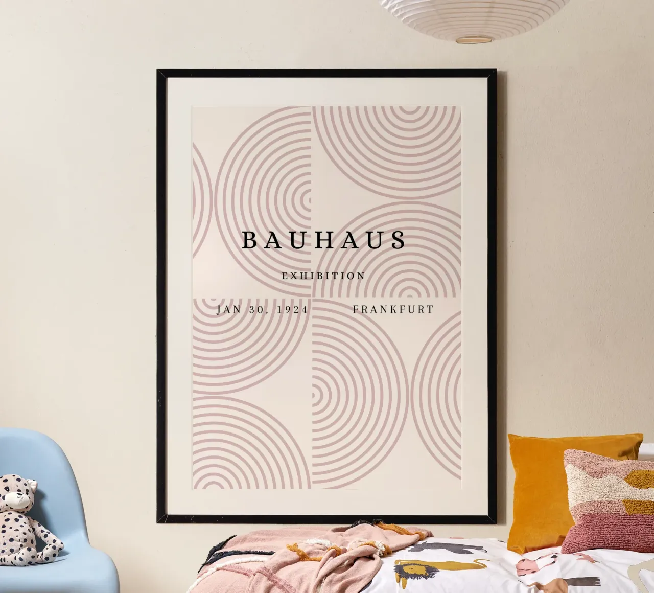 Bauhaus 1924 Geometric Arcs Pattern Poster Poster mit Holzrahmen von NorwesClub