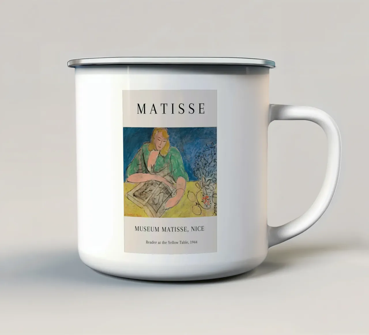 Lecteur Matisse à la table jaune 1944 Nice mug en émail de NorwesClub